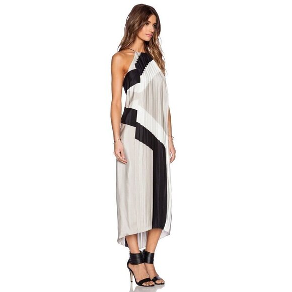 Tibi Revolve Maritime Border Midi Dress Size 0 NWT Ecru Multi Pleated Silk - Picture 1 of 16